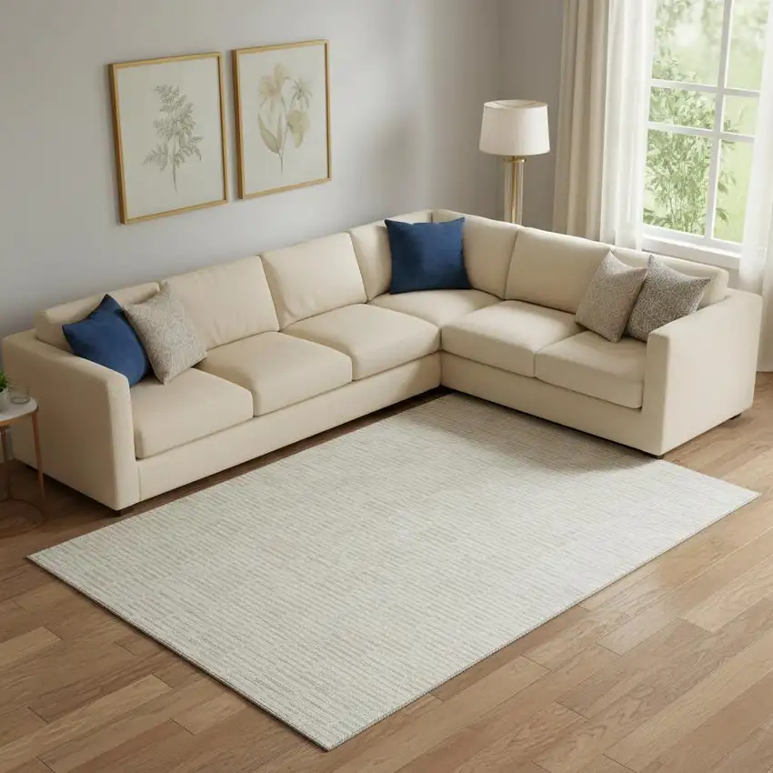 Ivory And Beige Abstract Geometric Washable Area Rug With UV Protection Photo 1