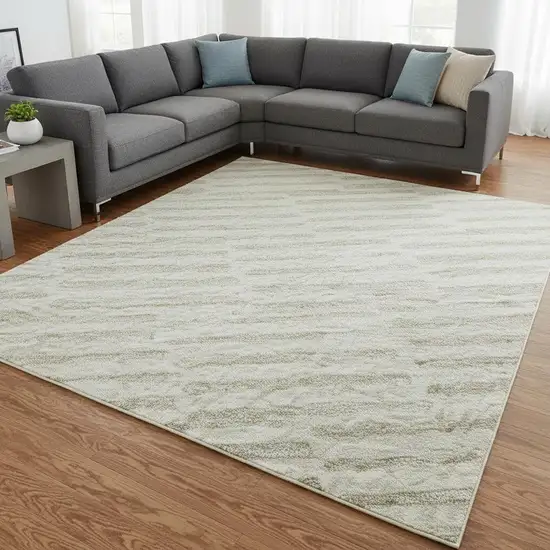 Ivory And Beige Abstract Geometric Washable Area Rug With UV Protection Photo 2