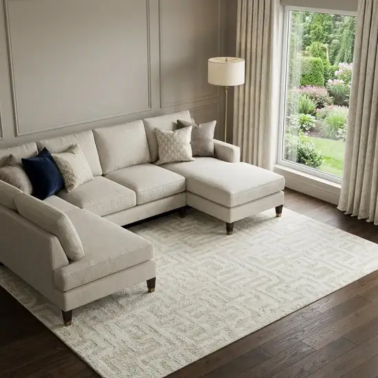Ivory And Beige Abstract Geometric Washable Area Rug With UV Protection Photo 1