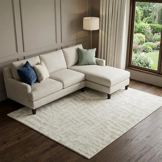 Ivory And Beige Abstract Geometric Washable Area Rug With UV Protection Photo 1