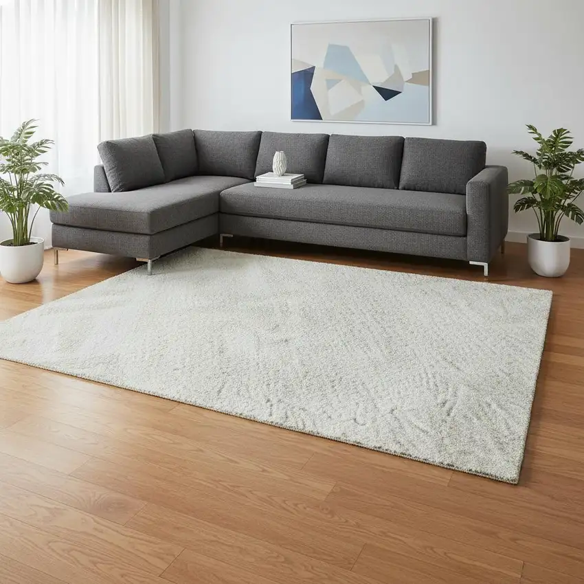 Ivory And Beige Abstract Geometric Washable Area Rug With UV Protection Photo 2