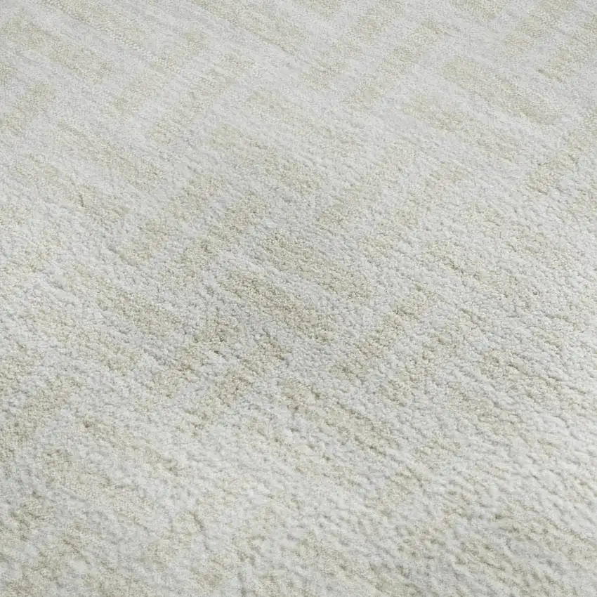 Ivory And Beige Abstract Geometric Washable Area Rug With UV Protection Photo 2