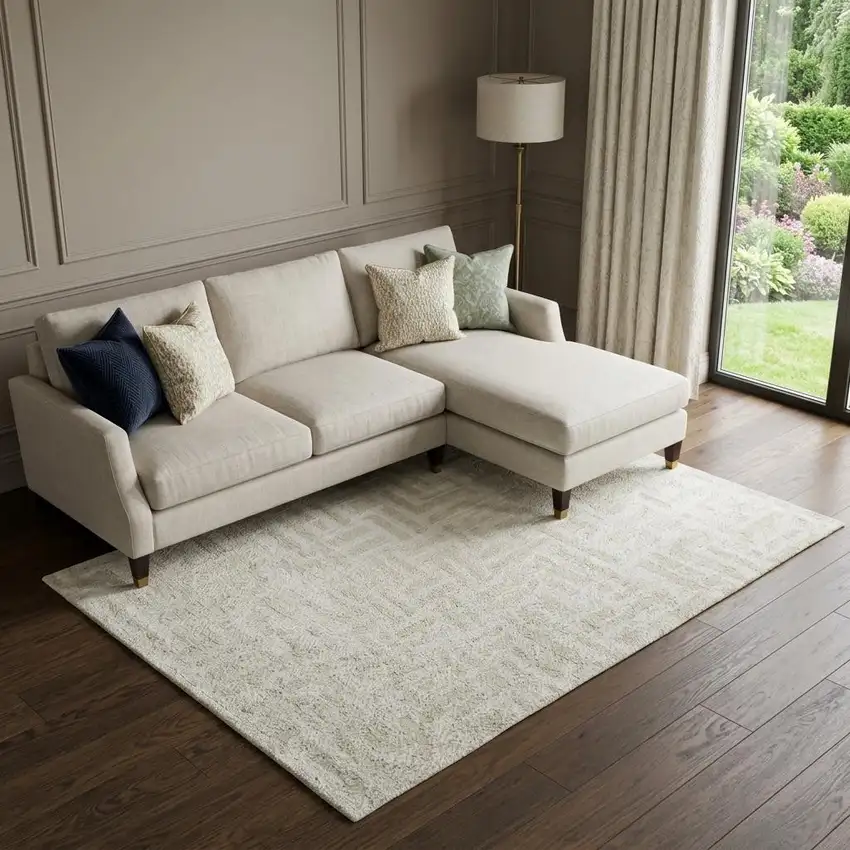 Ivory And Beige Abstract Geometric Washable Area Rug With UV Protection Photo 1