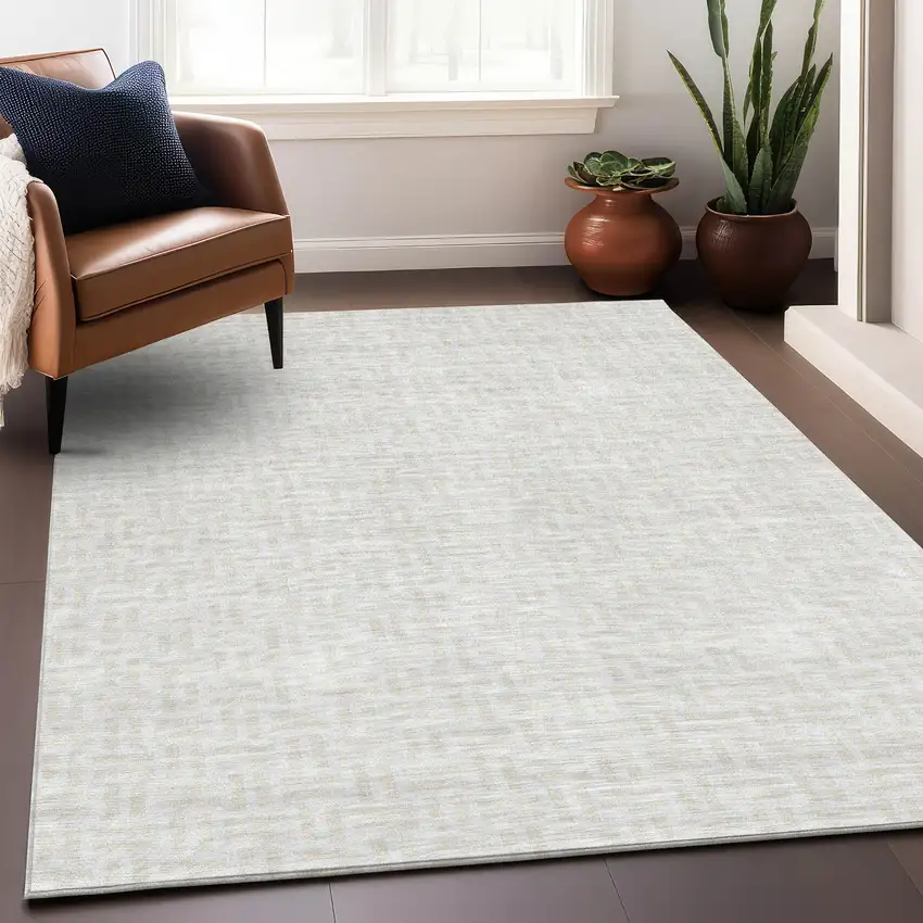 Ivory And Beige Abstract Geometric Washable Area Rug With UV Protection Photo 2