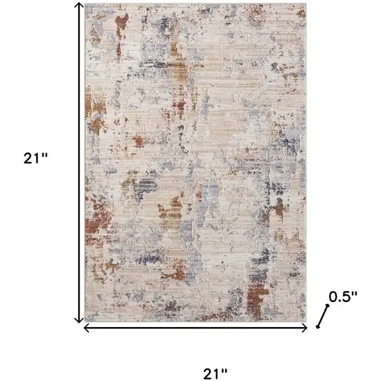 Ivory And Beige Abstract Square Rug Photo 3