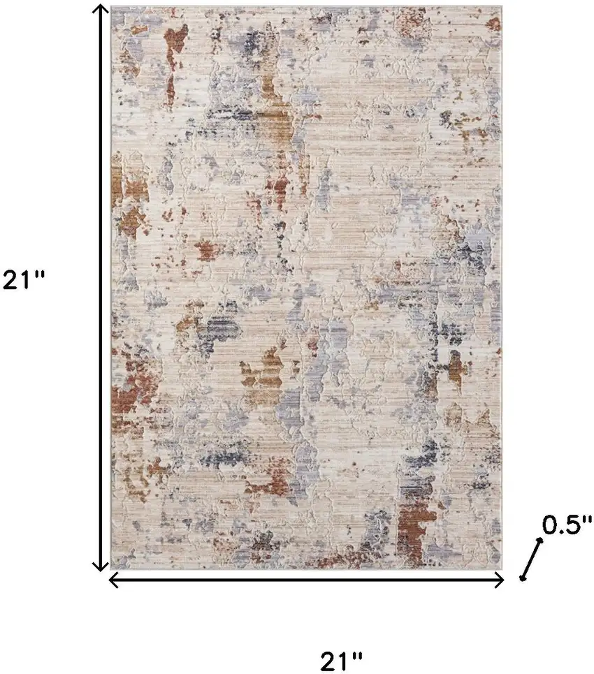 Ivory And Beige Abstract Square Rug Photo 3