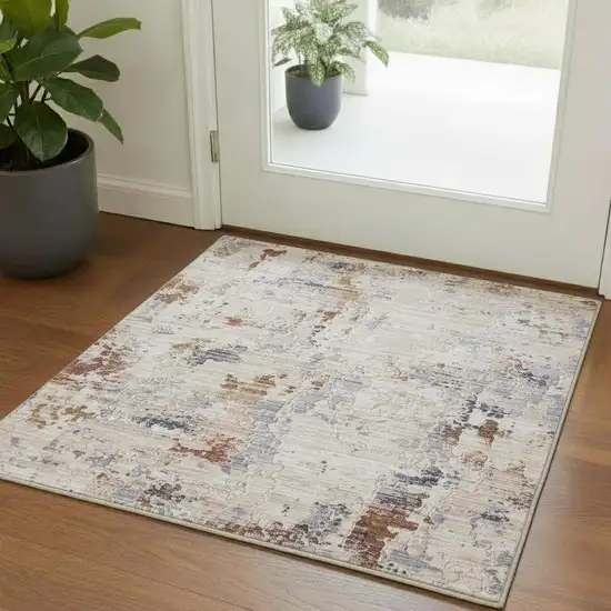 Ivory And Beige Abstract Square Rug Photo 1