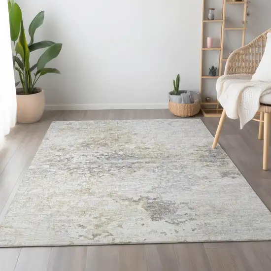 Ivory And Beige Abstract Washable Area Rug With UV Protection Photo 6