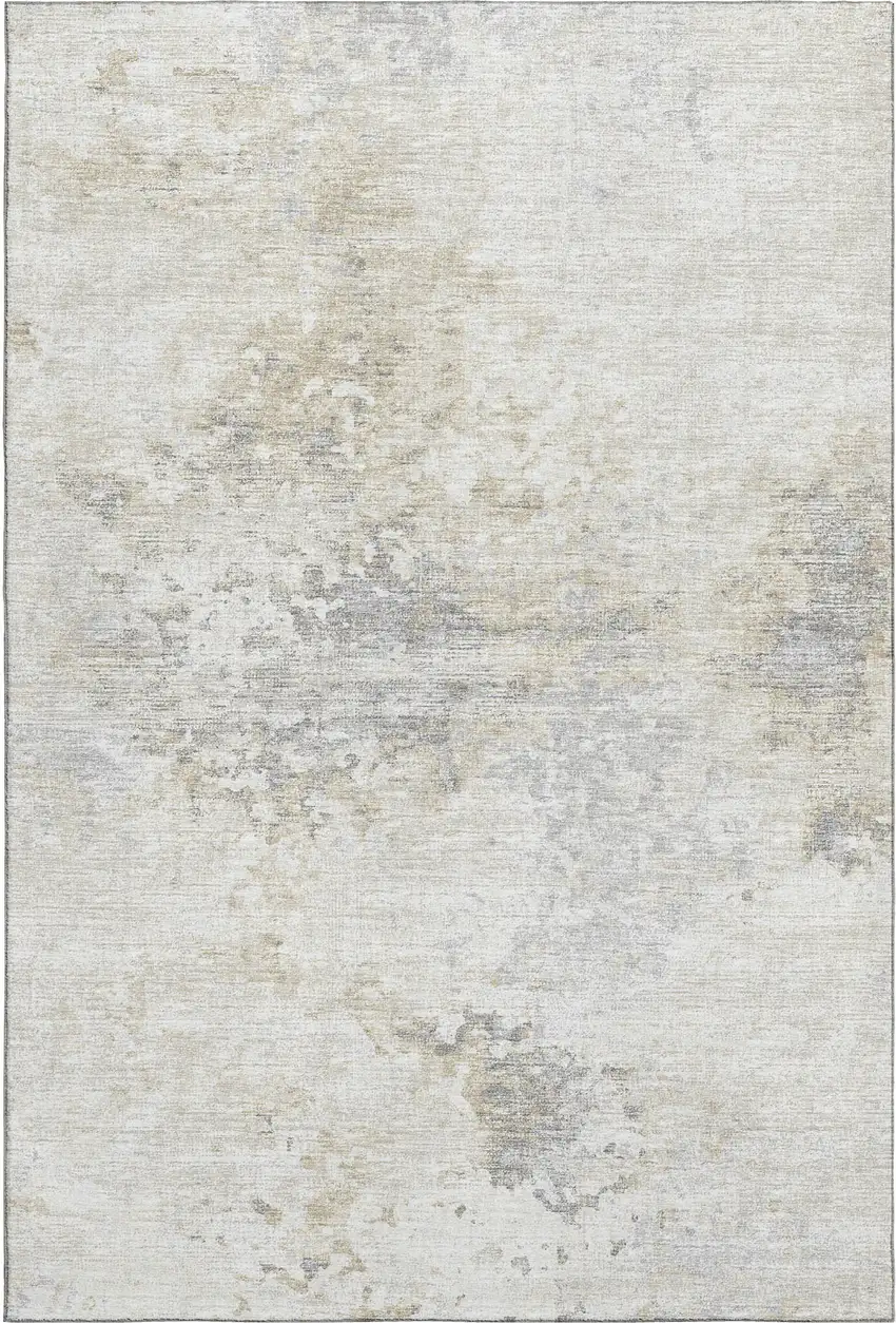 Ivory And Beige Abstract Washable Area Rug With UV Protection Photo 2