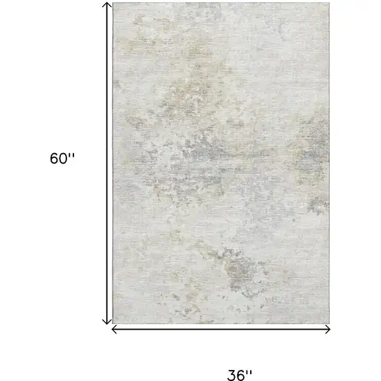 Ivory And Beige Abstract Washable Area Rug With UV Protection Photo 3