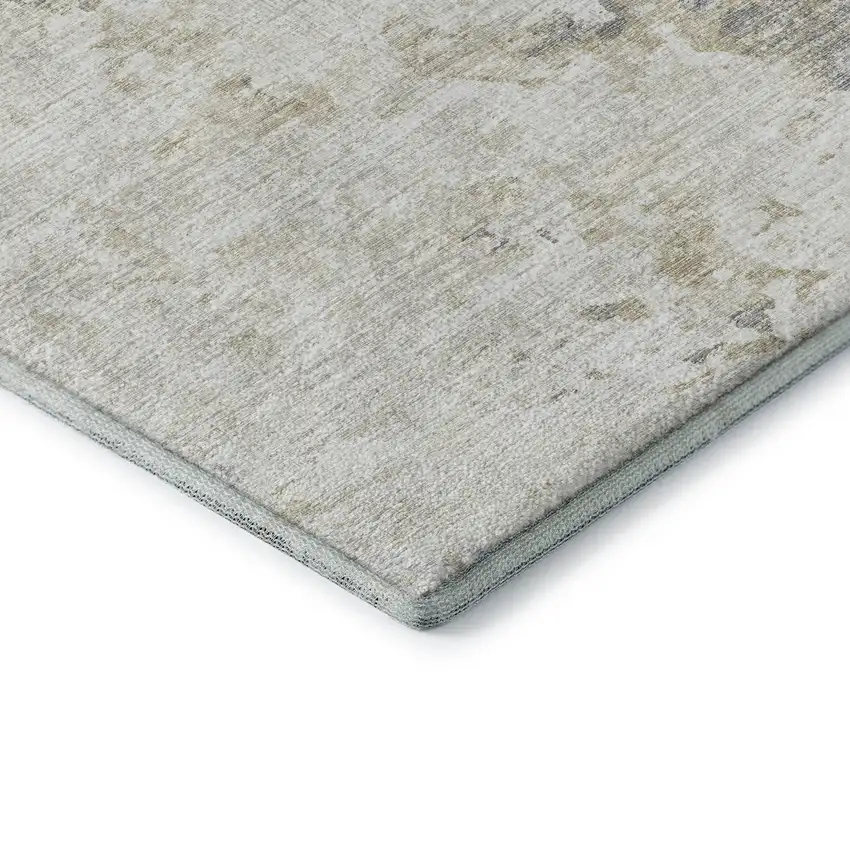 Ivory And Beige Abstract Washable Area Rug With UV Protection Photo 9