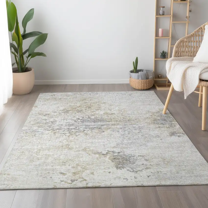 Ivory And Beige Abstract Washable Area Rug With UV Protection Photo 6