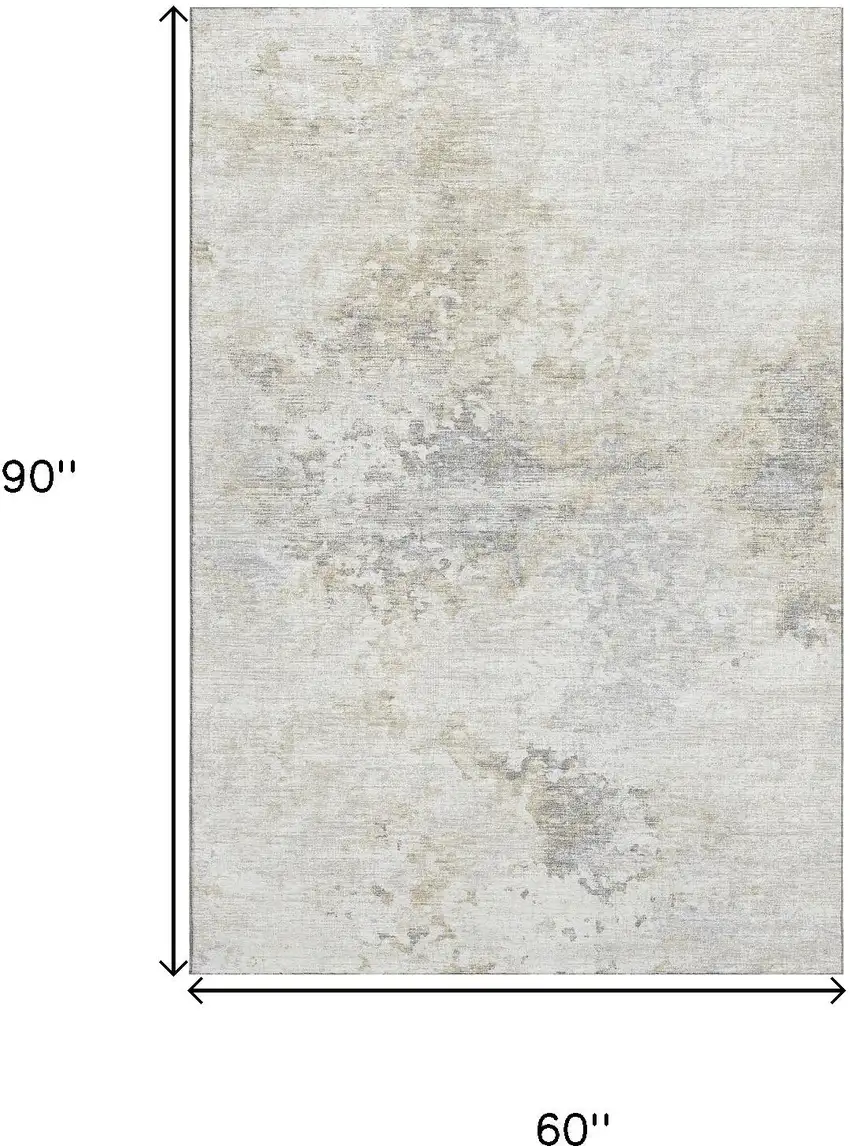 Ivory And Beige Abstract Washable Area Rug With UV Protection Photo 3