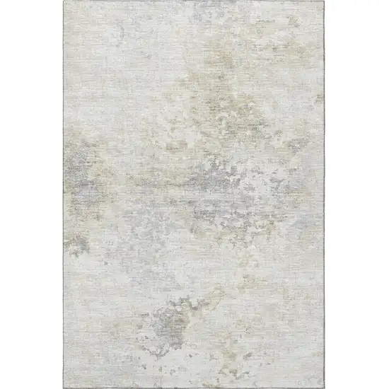 Ivory And Beige Abstract Washable Area Rug With UV Protection Photo 5