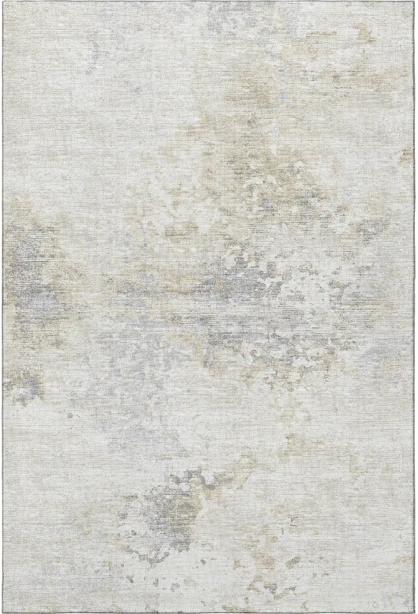Ivory And Beige Abstract Washable Area Rug With UV Protection Photo 5