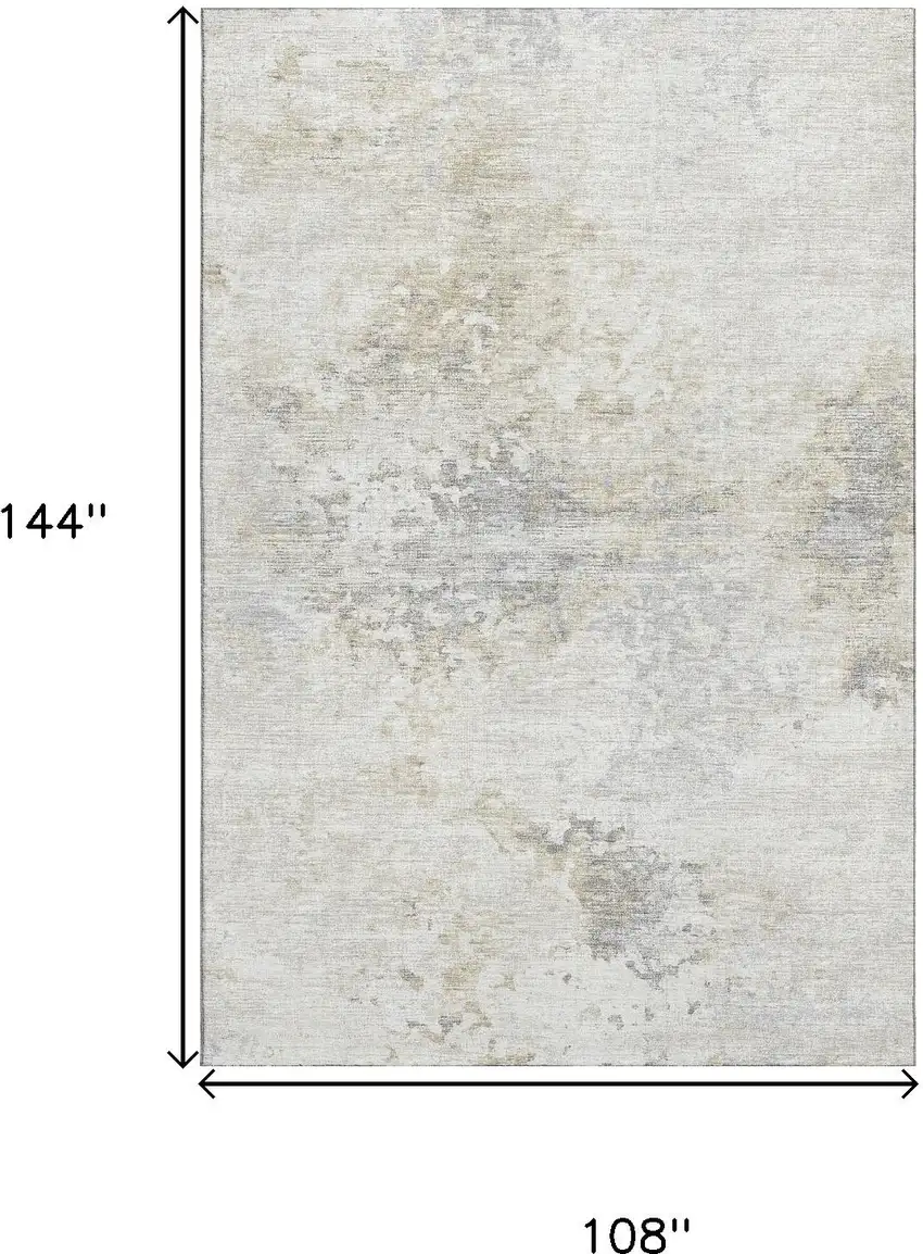 Ivory And Beige Abstract Washable Area Rug With UV Protection Photo 3