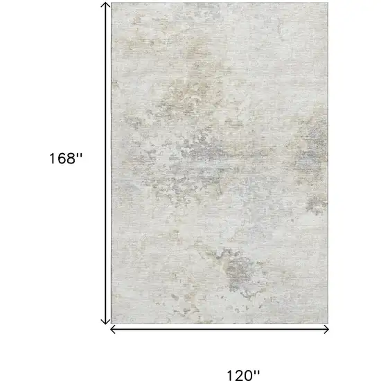 Ivory And Beige Abstract Washable Area Rug With UV Protection Photo 3