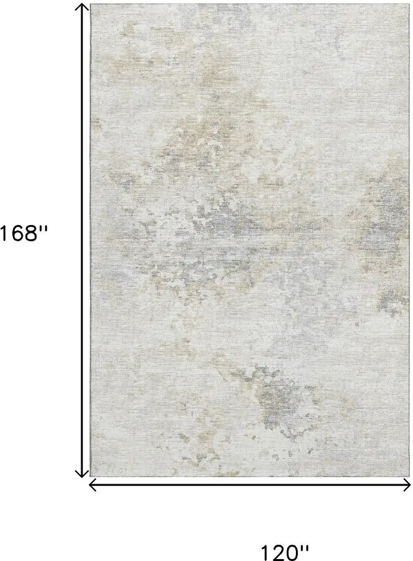 Ivory And Beige Abstract Washable Area Rug With UV Protection Photo 3