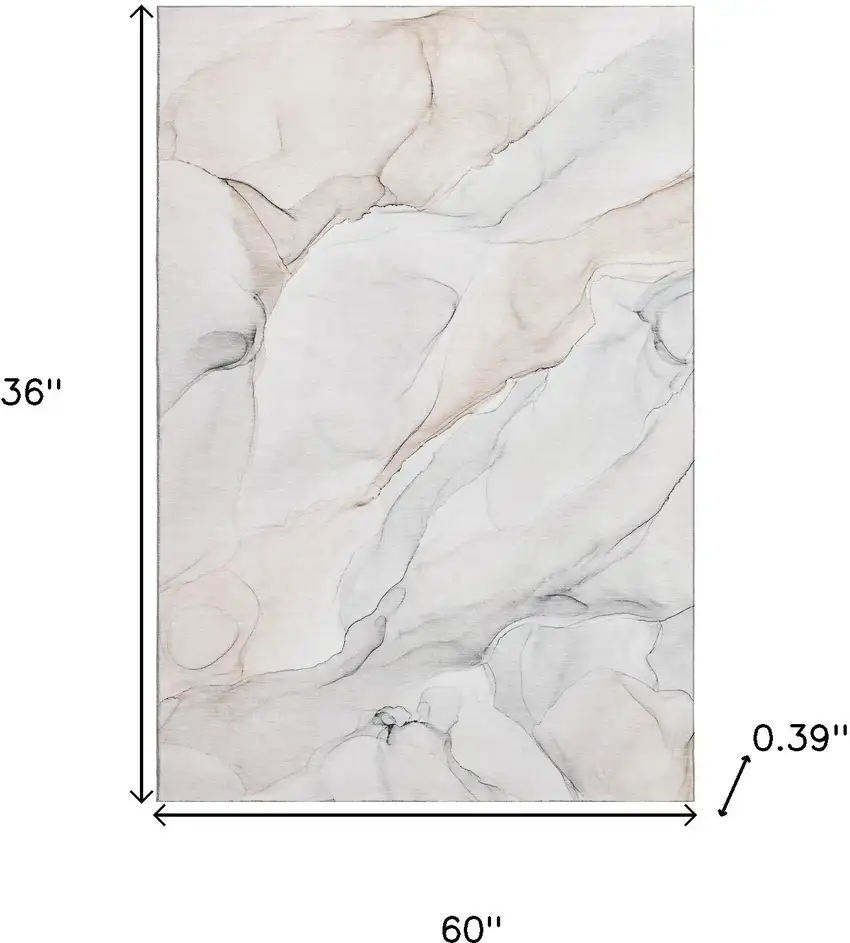 Ivory And Beige Abstract Washable Area Rug With UV Protection Photo 3