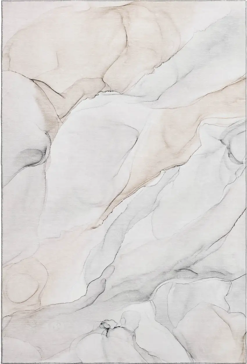 Ivory And Beige Abstract Washable Area Rug With UV Protection Photo 1