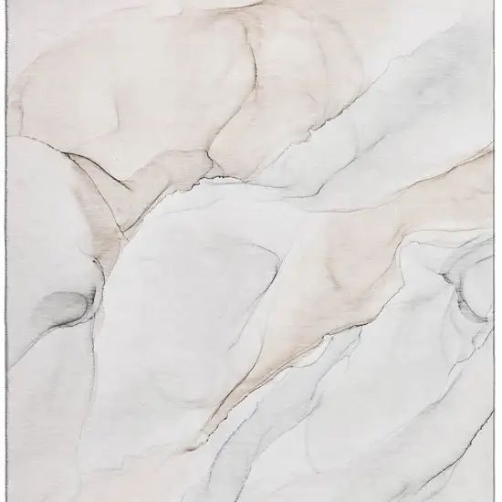 Ivory And Beige Abstract Washable Area Rug With UV Protection Photo 4