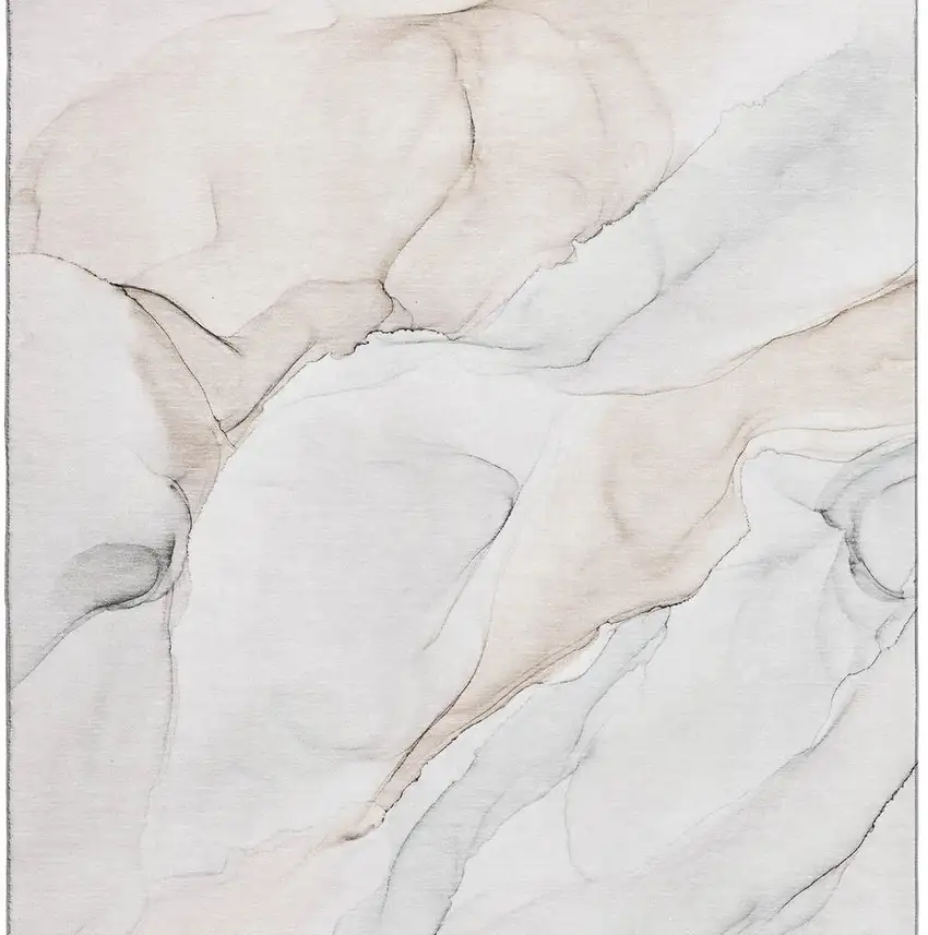 Ivory And Beige Abstract Washable Area Rug With UV Protection Photo 4