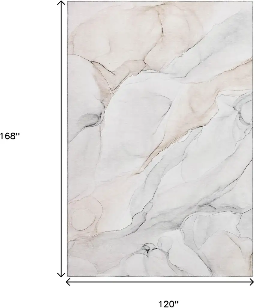 Ivory And Beige Abstract Washable Area Rug With UV Protection Photo 7