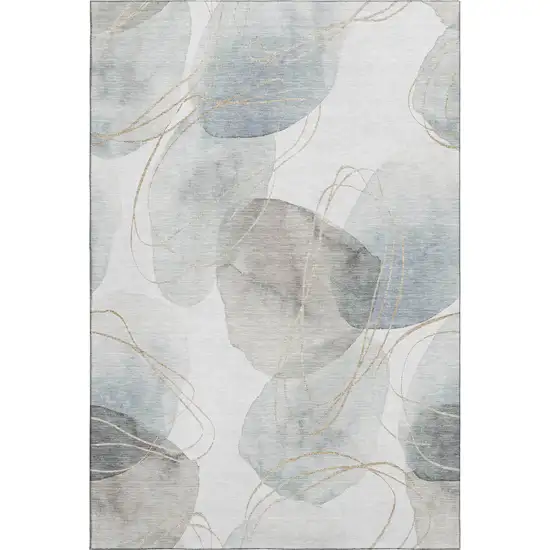 Ivory And Beige Abstract Washable Area Rug With UV Protection Photo 1