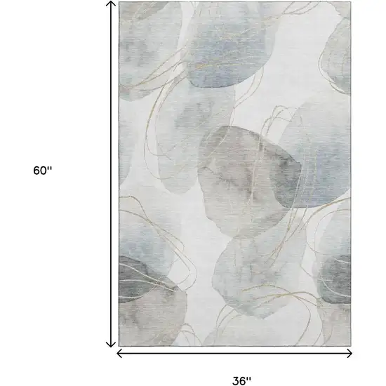 Ivory And Beige Abstract Washable Area Rug With UV Protection Photo 7