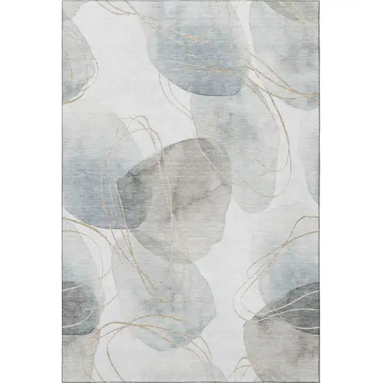 Ivory And Beige Abstract Washable Area Rug With UV Protection Photo 4