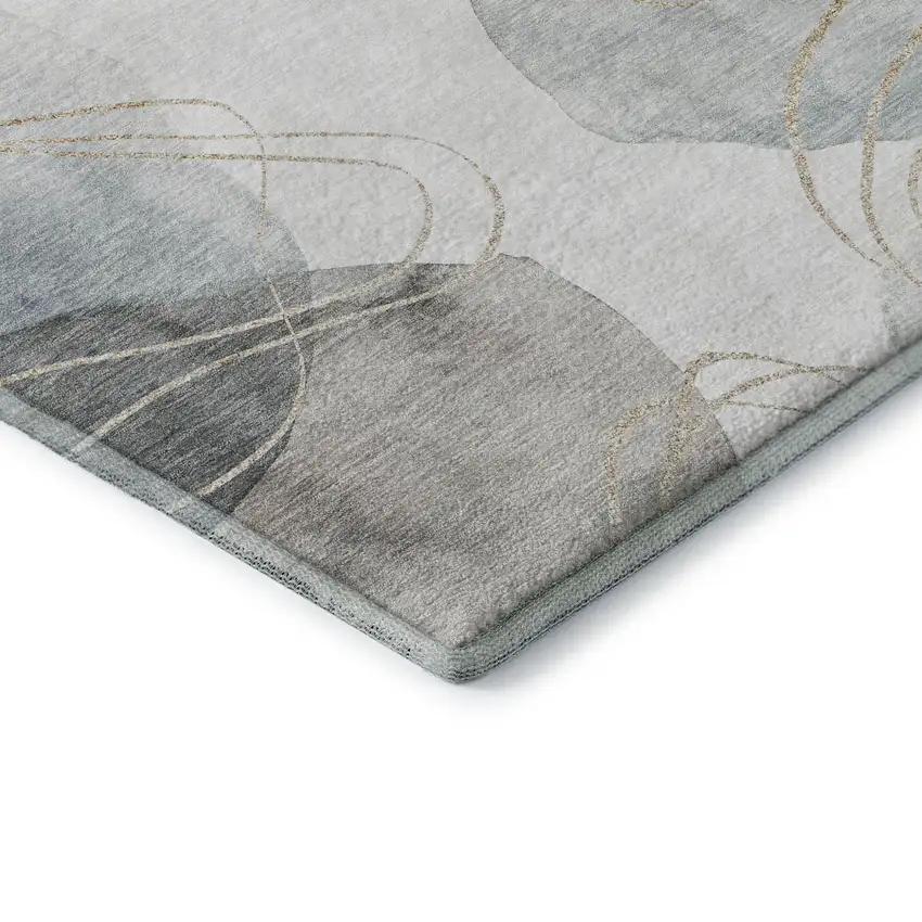 Ivory And Beige Abstract Washable Area Rug With UV Protection Photo 9