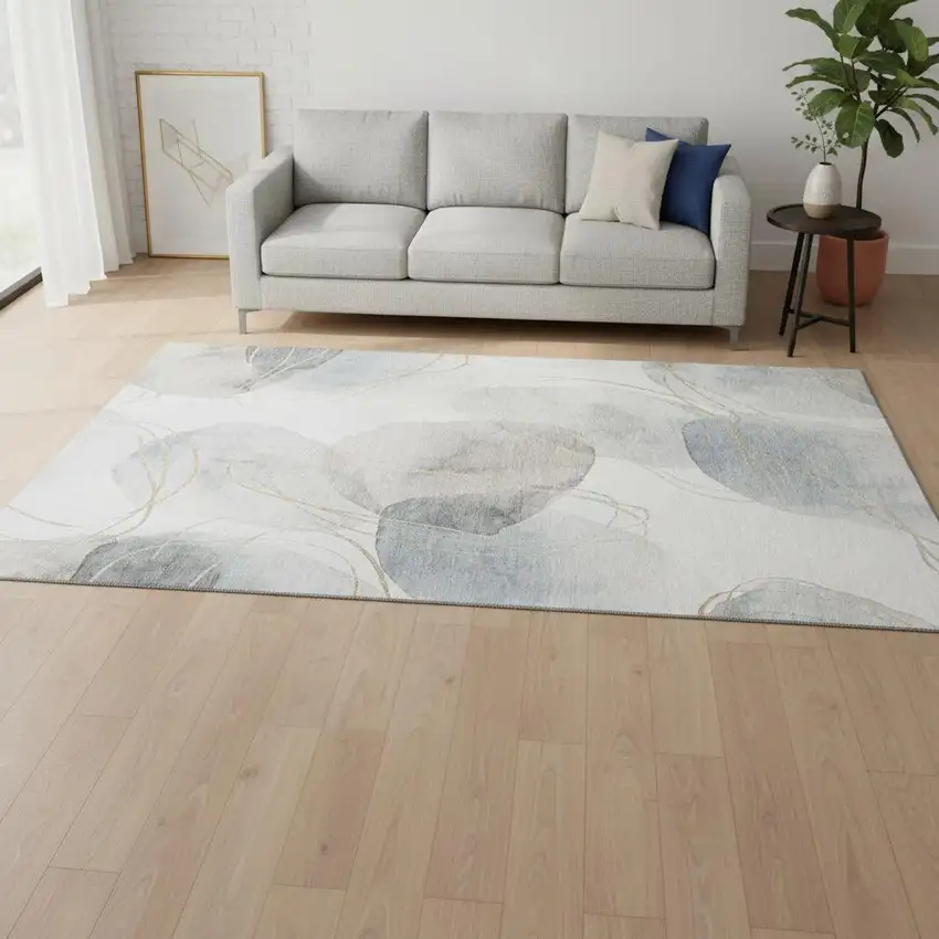 Ivory And Beige Abstract Washable Area Rug With UV Protection Photo 2