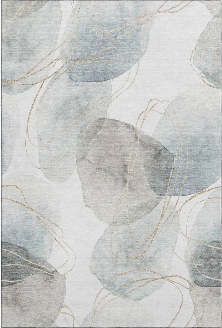 Ivory And Beige Abstract Washable Area Rug With UV Protection Photo 1