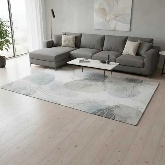 Ivory And Beige Abstract Washable Area Rug With UV Protection Photo 2