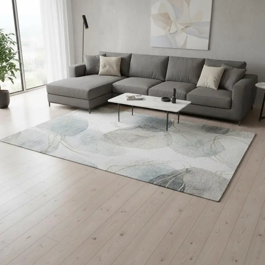 Ivory And Beige Abstract Washable Area Rug With UV Protection Photo 2