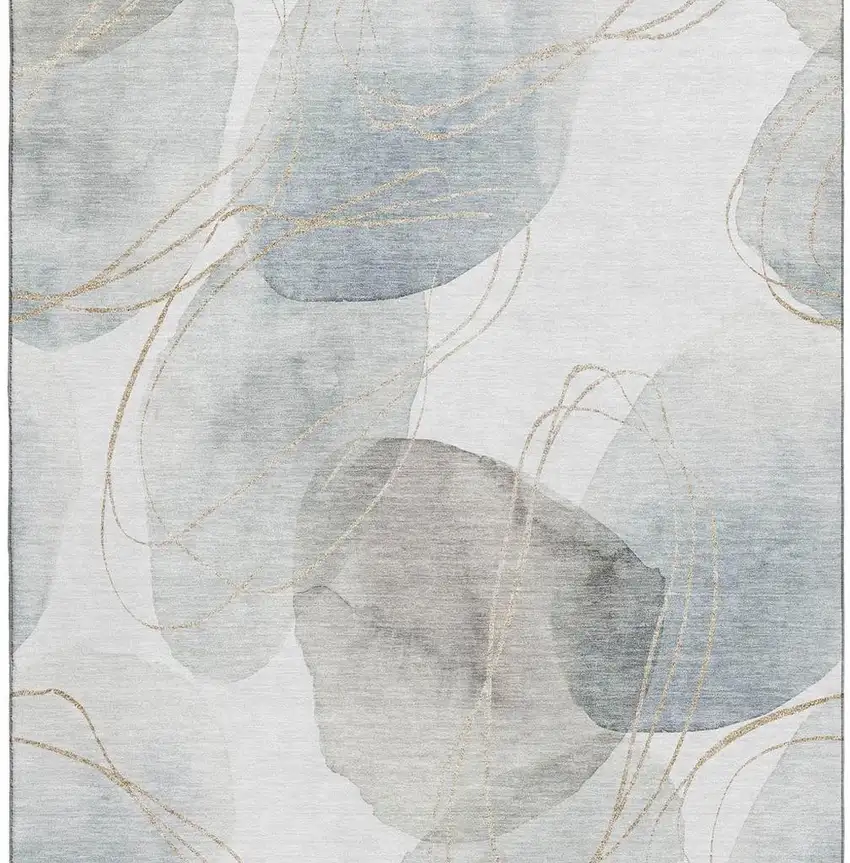 Ivory And Beige Abstract Washable Area Rug With UV Protection Photo 3