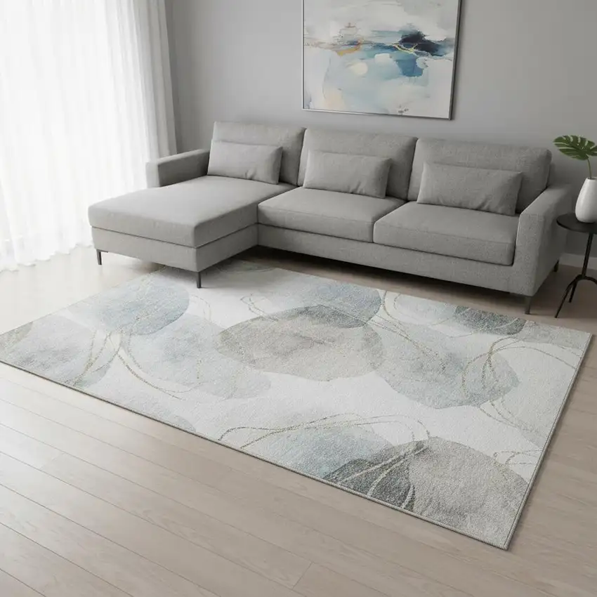 Ivory And Beige Abstract Washable Area Rug With UV Protection Photo 2