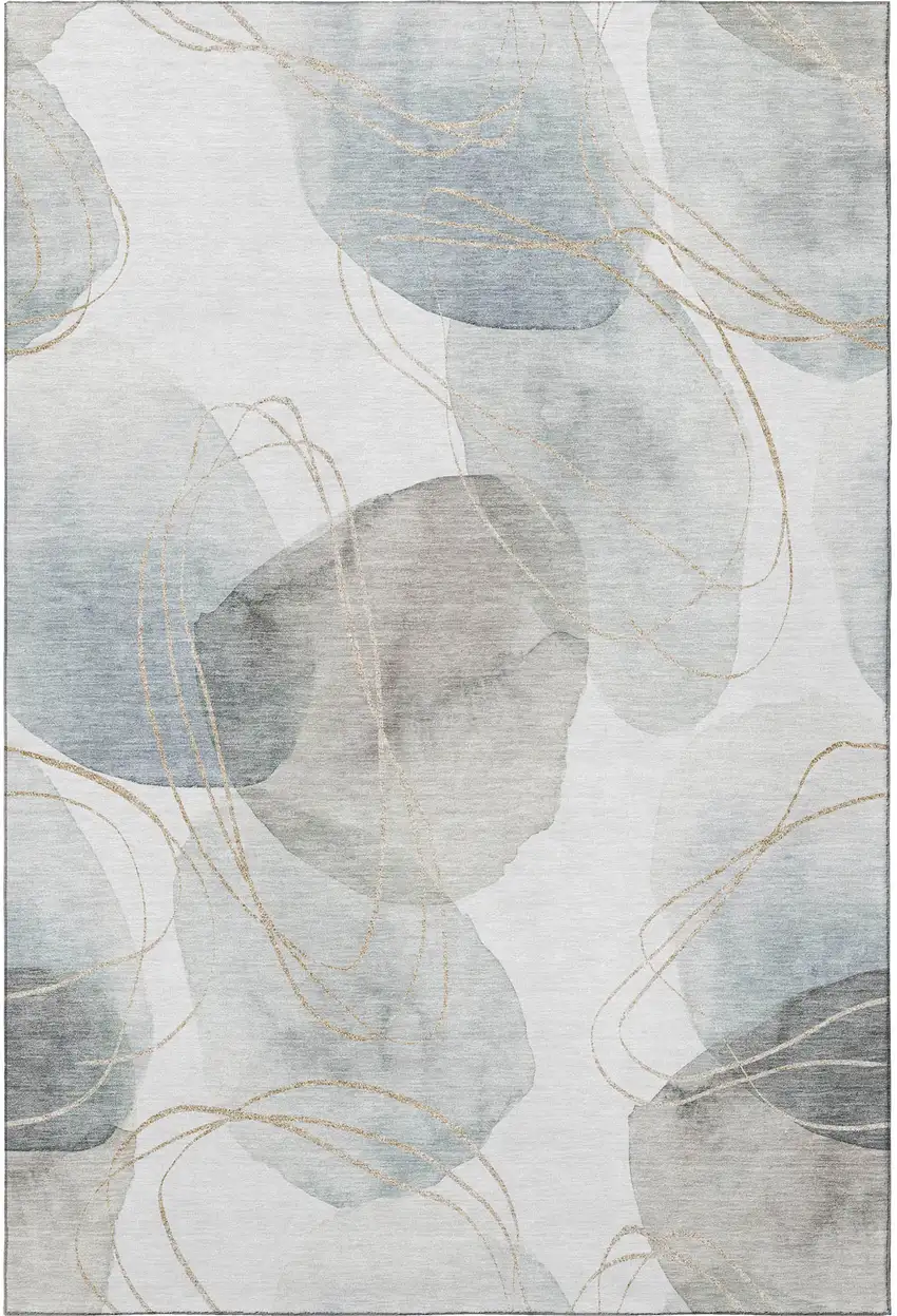 Ivory And Beige Abstract Washable Area Rug With UV Protection Photo 4