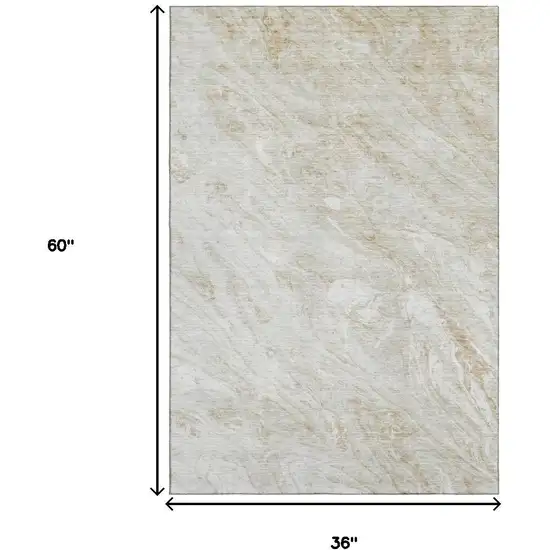 Ivory And Beige Abstract Washable Area Rug With UV Protection Photo 9