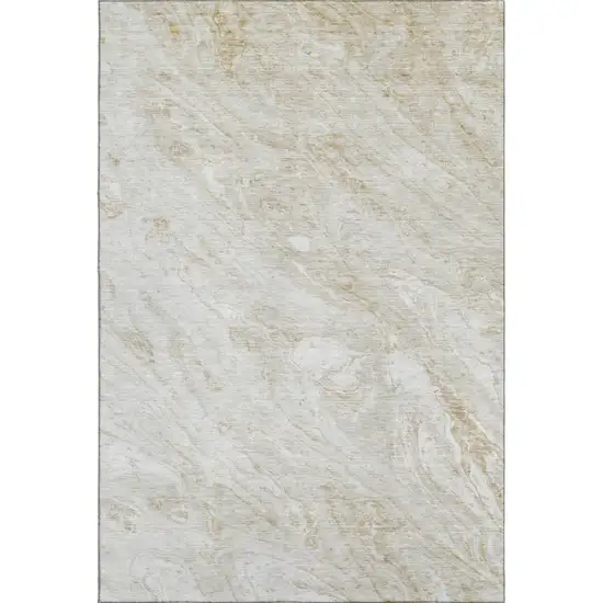 Ivory And Beige Abstract Washable Area Rug With UV Protection Photo 1