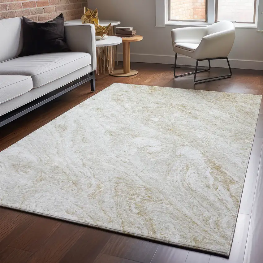 Ivory And Beige Abstract Washable Area Rug With UV Protection Photo 6