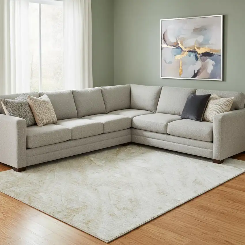 Ivory And Beige Abstract Washable Area Rug With UV Protection Photo 1