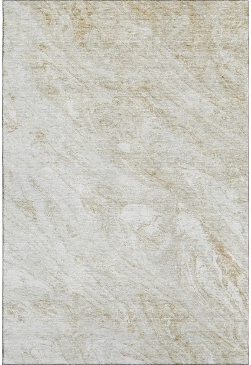 Ivory And Beige Abstract Washable Area Rug With UV Protection Photo 1