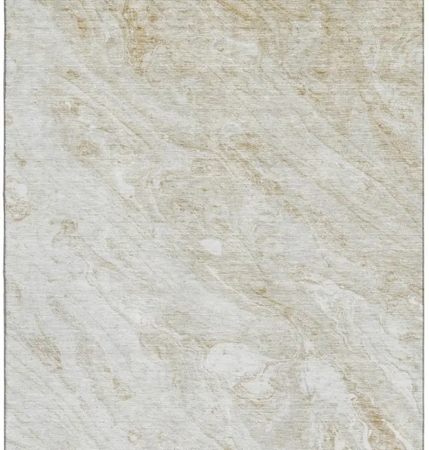 Ivory And Beige Abstract Washable Area Rug With UV Protection Photo 4