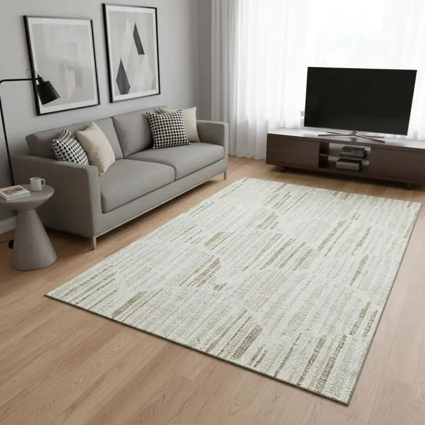 Ivory And Beige Abstract Washable Area Rug With UV Protection Photo 2