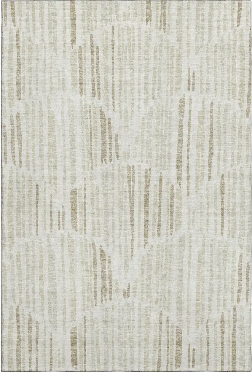 Ivory And Beige Abstract Washable Area Rug With UV Protection Photo 1