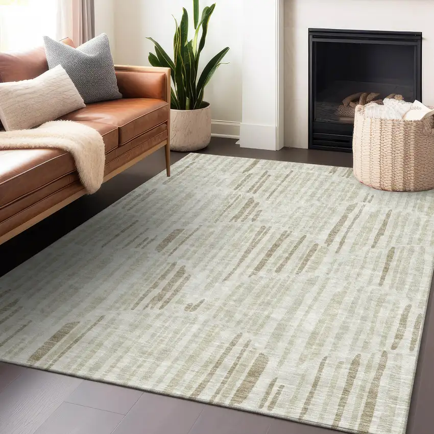 Ivory And Beige Abstract Washable Area Rug With UV Protection Photo 6
