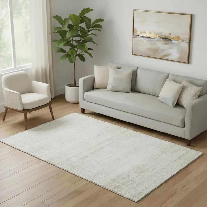 Ivory And Beige Abstract Washable Area Rug With UV Protection Photo 1