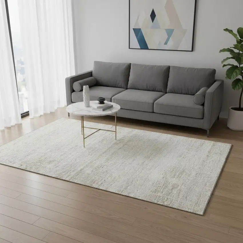 Ivory And Beige Abstract Washable Area Rug With UV Protection Photo 2