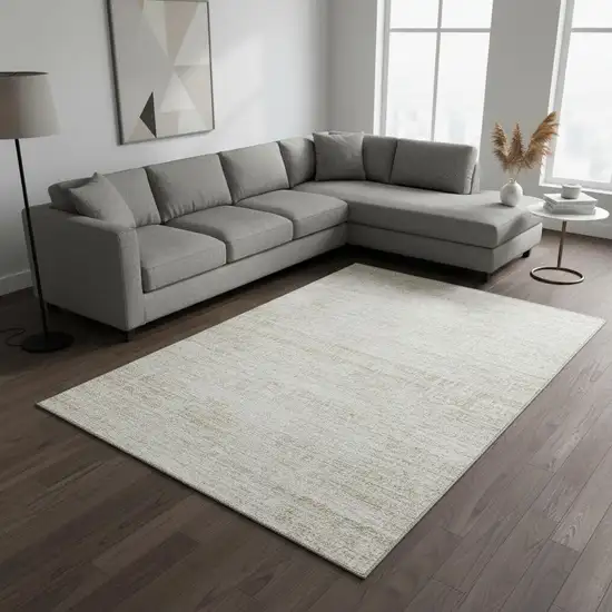 Ivory And Beige Abstract Washable Area Rug With UV Protection Photo 2